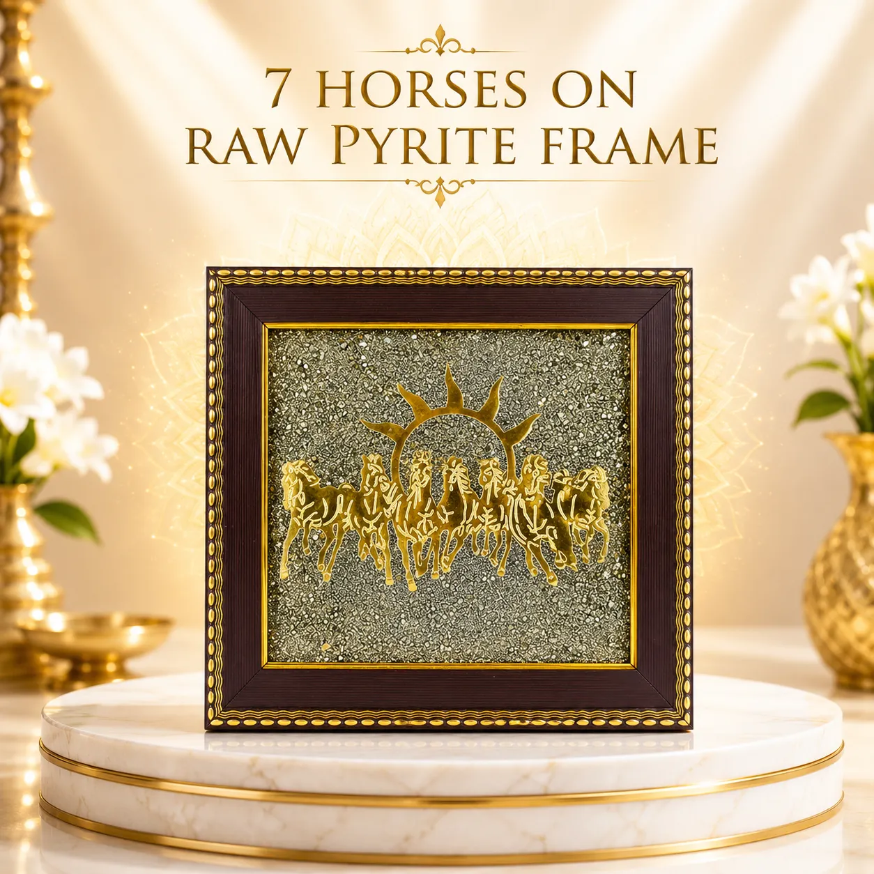 7 Horses on Raw Pyrite Frame